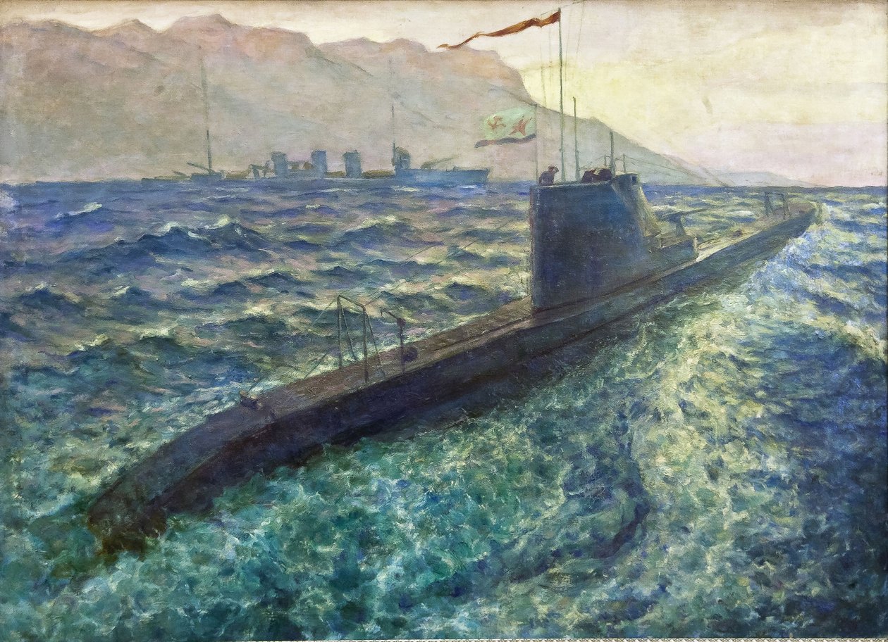 Ubåt av Deykin, Boris Nikolayevich (1890-1945). Olje på lerret, størrelse: 101x137 av Boris Nikolayevich Deykin