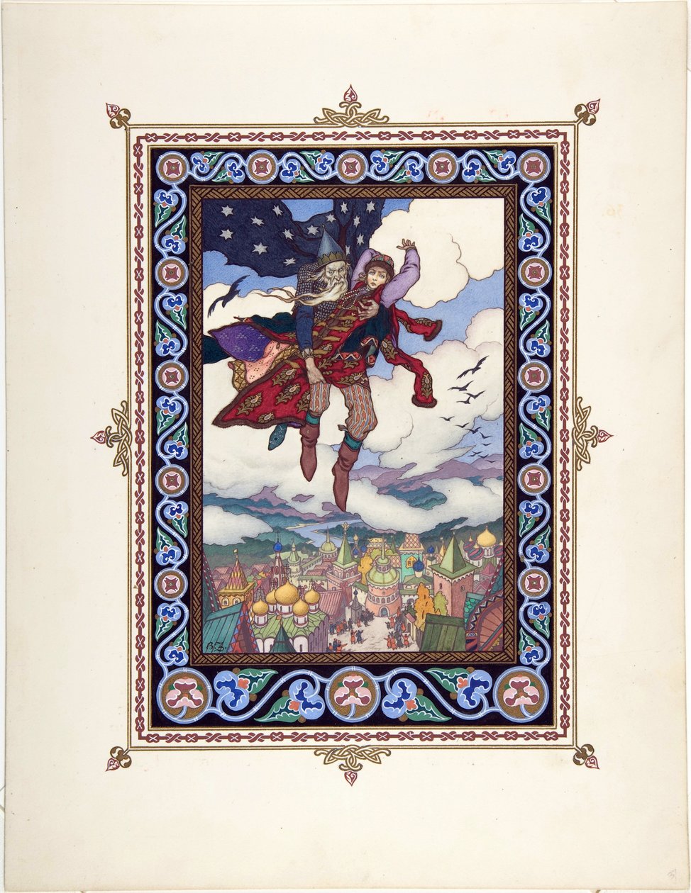 Illustrasjon til eventyret Marya Morevna (Maria des mers) av Zvorykin, Boris Vasilievich (1872-etter 1935), ca. 1925 - Fargelitografi, 27,3x20,5 - Privat samling av Boris Vasilievich Zvorykin