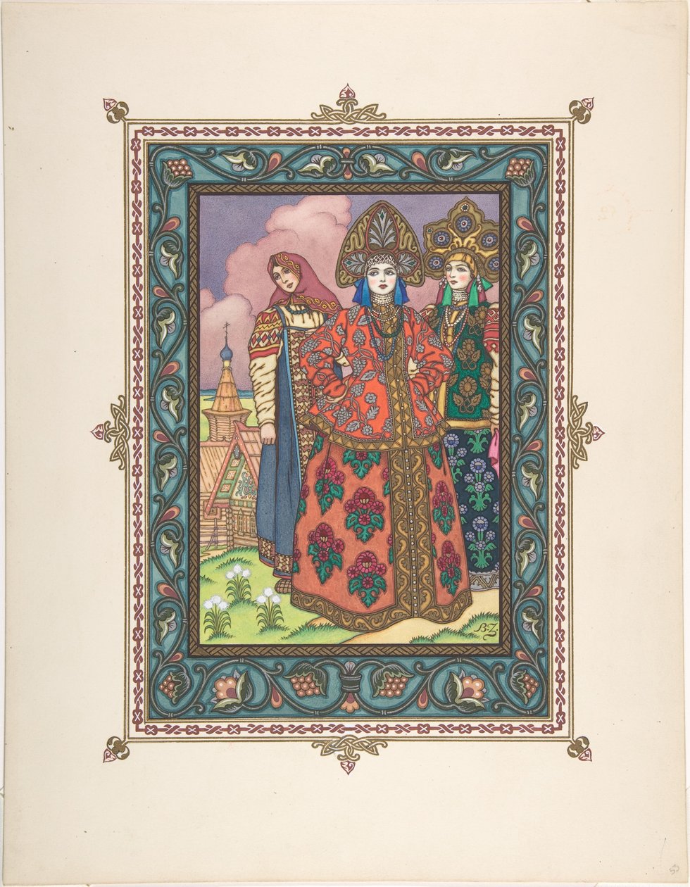Illustrasjon for eventyret Vasilisa den vakre, ca. 1925 av Boris Vasilievich Zvorykin