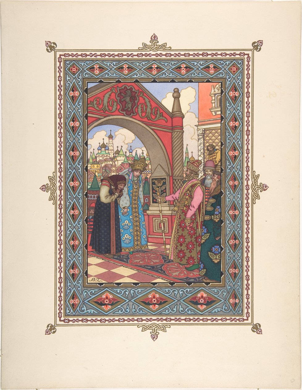 Illustrasjon for eventyret Vasilisa den vakre, ca. 1925 av Boris Vasilievich Zvorykin