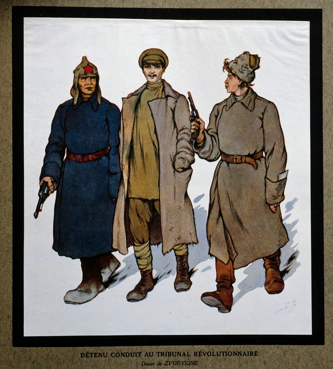 Russland etter revolusjonen i 1917: "En detenu brakt til revolusjonsdomstolen". Tegning av Boris Zvorykin (1872-1935). Institutt for sosialhistorie, Montreuil av Boris Vasilievich Zvorykin