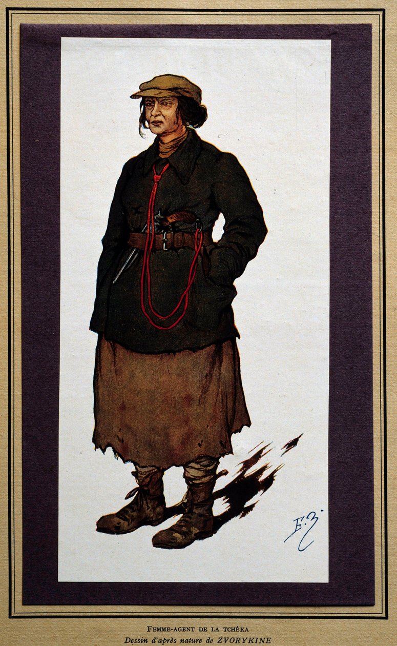 Russland: kvinnelig agent for den russiske revolusjonære cheka. Tegning av Boris Zvorykine (1872-1935) av Boris Vasilievich Zvorykin