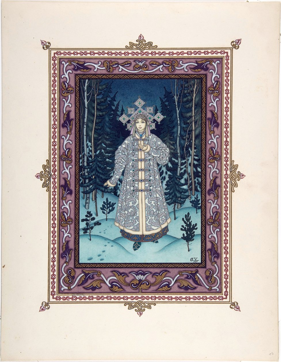 Snegourotchka ( ou Snegourka, la Fille de neige) - Illustrasjon til eventyret Snegurochka par Zvorykin, Boris Vasilievich (1872-etter 1935), ca. 1925 - Fargelitografi, 27,3x20,5 - Privat samling av Boris Vasilievich Zvorykin