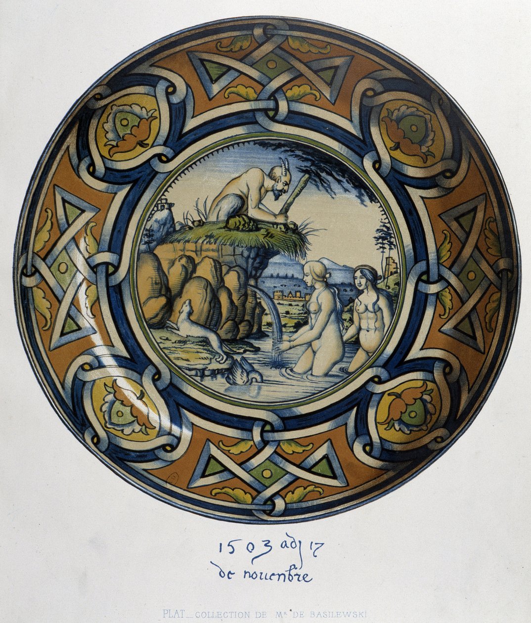 Actéon overraskende Artemis (diane) au bain - i "" Samling av italienske fajanser fra det XV, XVI og XVIII århundre"", designet av C. Delange og C. Borneman, red. Delange, Paris av Bornemann Bornemann