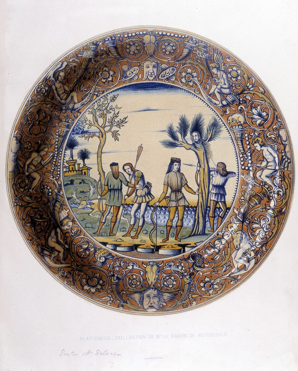 Daphne forvandlet til en Laurier for å unnslippe jakten på Apollo - i "" Samling av italienske fajanser fra XV, XVI og XVIII århundrer", designet av C. Delange og C. Borneman, red. Delange, Paris av Bornemann Bornemann