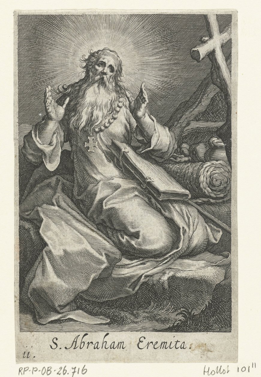 Den hellige Abraham av Edessa som eremitt S. Abraham Eremita (tittel på objekt) Eremitter (serietittel) Sacra eremvs ascetarvm (serietittel) av Boëtius Adamsz. Bolswert