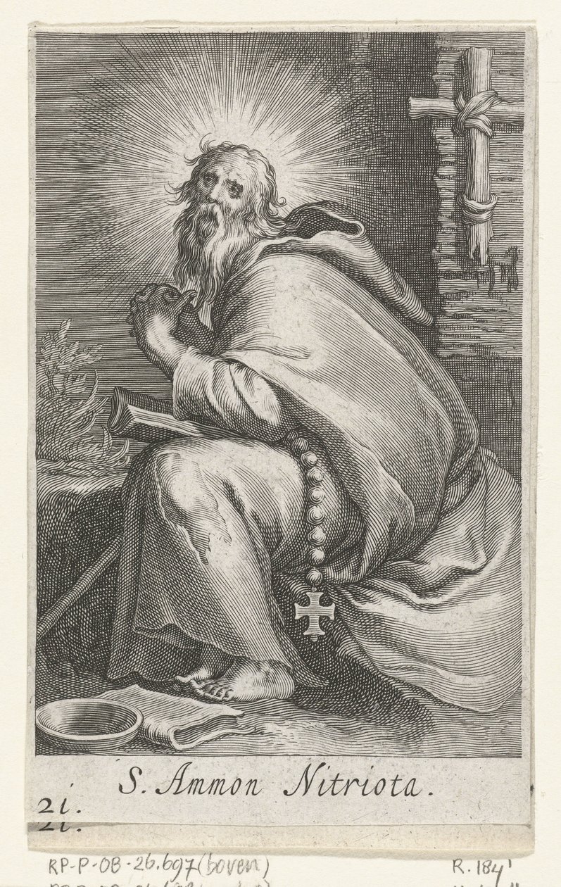 Sankt Ammonius den store som eremitt S. Ammon Nitriota (tittel på objekt) Eremitter (serietittel) Sacra eremvs ascetarvm (serietittel) av Boëtius Adamsz. Bolswert