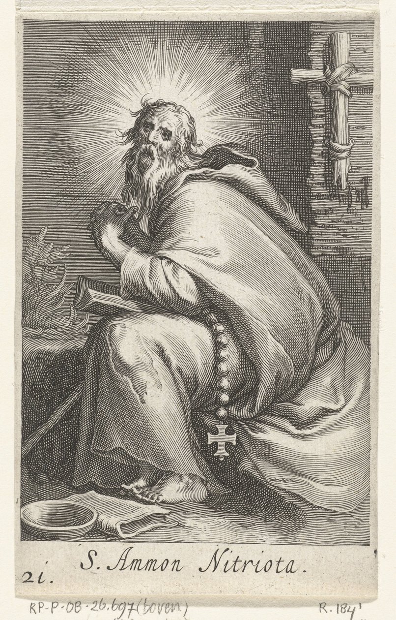 Sankt Ammonius den store som eremitt S. Ammon Nitriota (tittel på objekt) Eremitter (serietittel) Sacra eremvs ascetarvm (serietittel) av Boëtius Adamsz. Bolswert