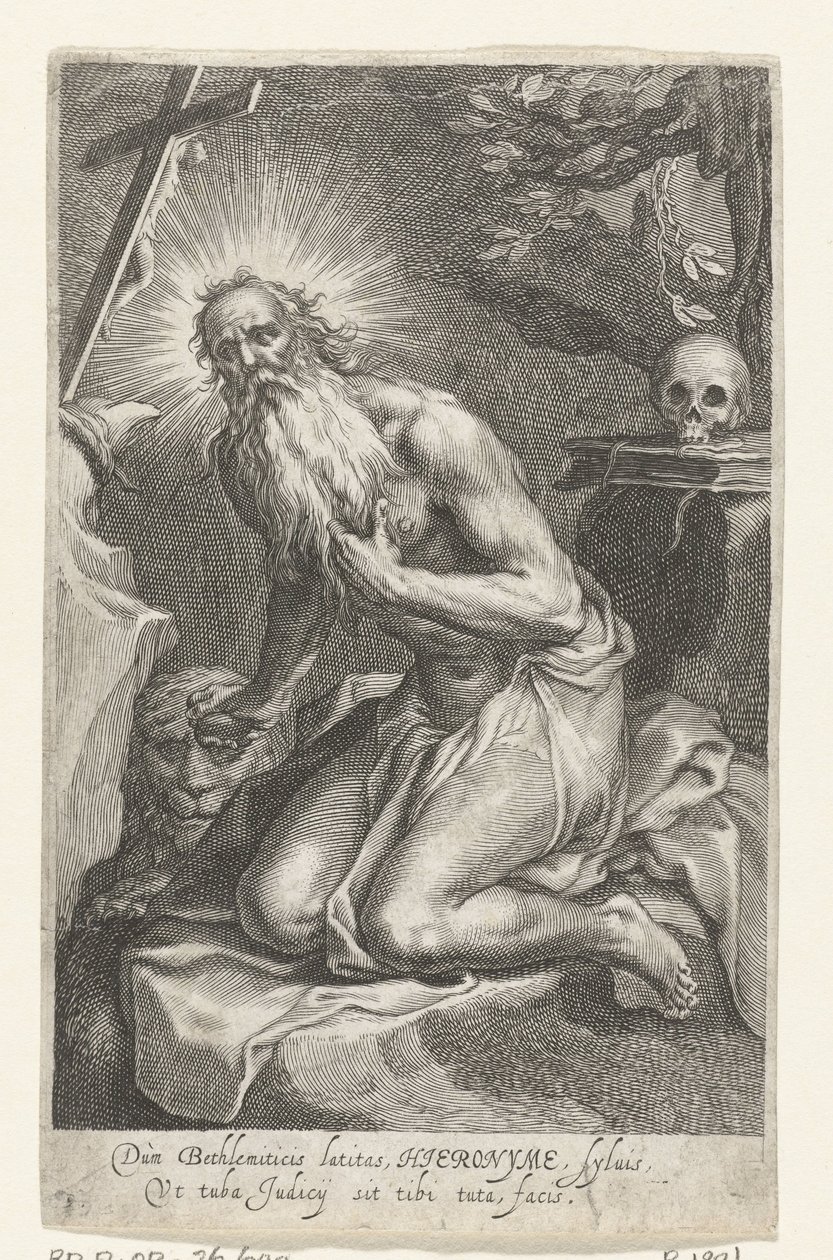 Den hellige Hieronymus av Betlehem som eremitt Dùm Bethlemiticis latitas (...) tibi tuta facis (tittel på objekt) Eremitter (serietittel) Ad sacrum speculum (...) patribus that ale (serietittel) av Boëtius Adamsz. Bolswert