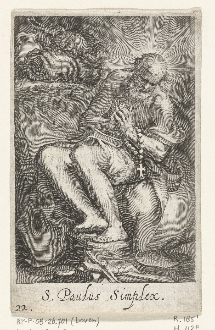 Saint Paul av Egypt som en eremitt S. Paulus Simplex (tittel på objekt) Eremitter (serietittel) Sacra eremvs ascetarvm (serietittel) av Boëtius Adamsz. Bolswert