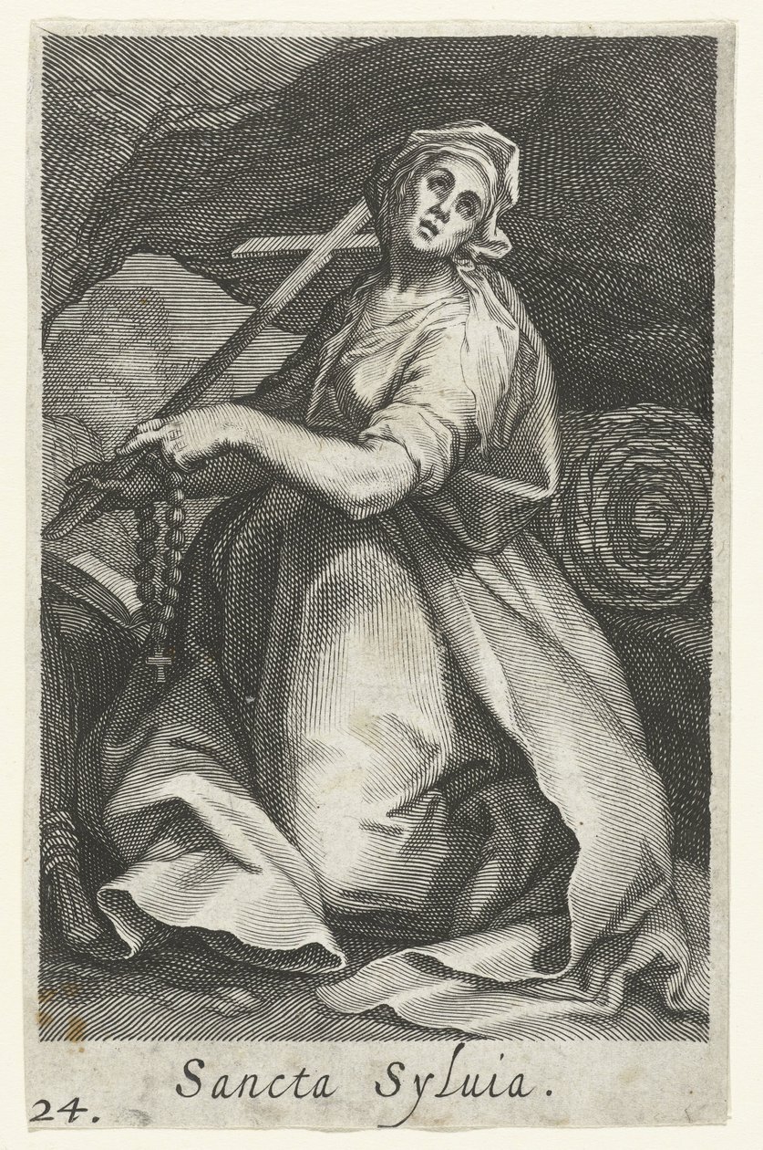 Saint Silvia av Roma som eremittinne Sancta Syluia (tittel på objekt) Eremittinner (serietittel) Sacra Eremus Ascetriarum (serietittel) av Boëtius Adamsz. Bolswert