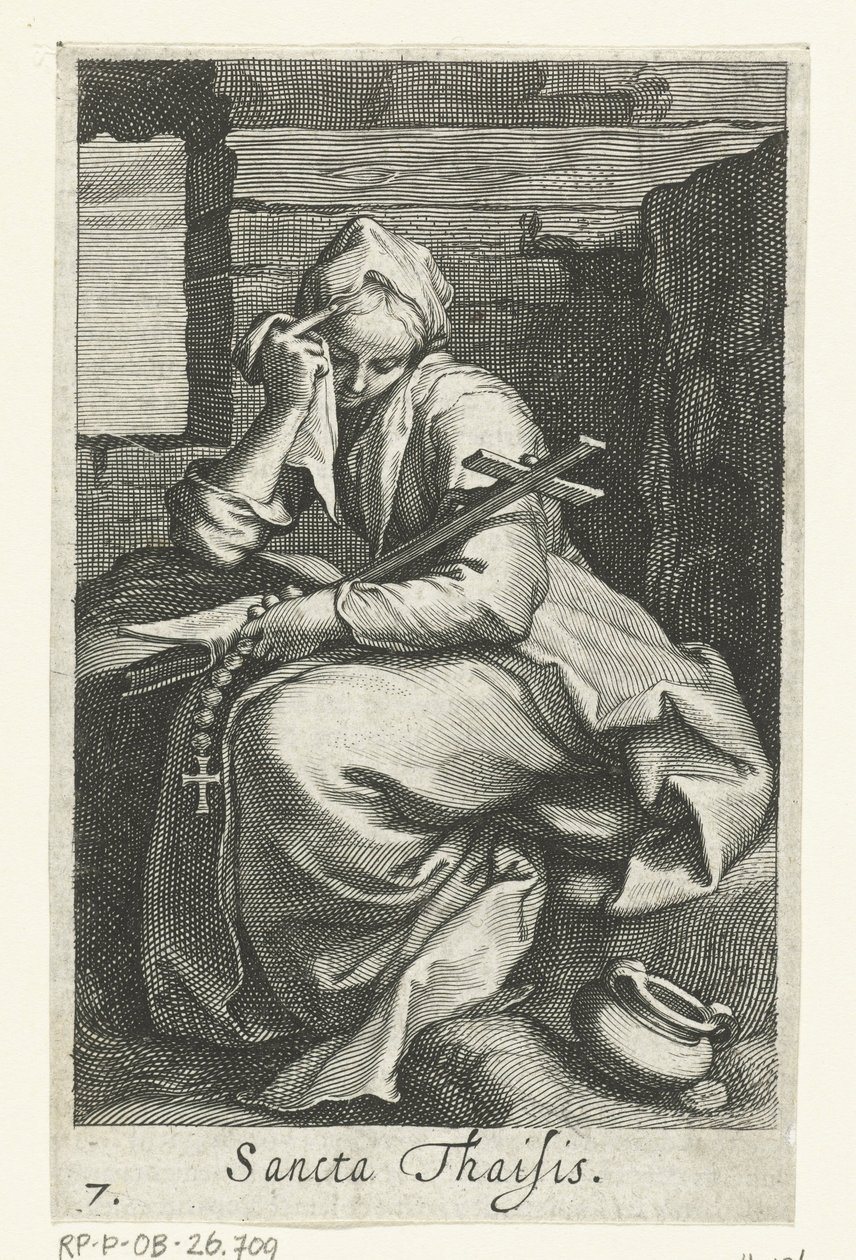Saint Thaïs av Alexandria som eremittinne Sancta Thaisis (tittel på objekt) Eremittinner (serietittel) Sacra Eremus Ascetriarum (serietittel) av Boëtius Adamsz. Bolswert