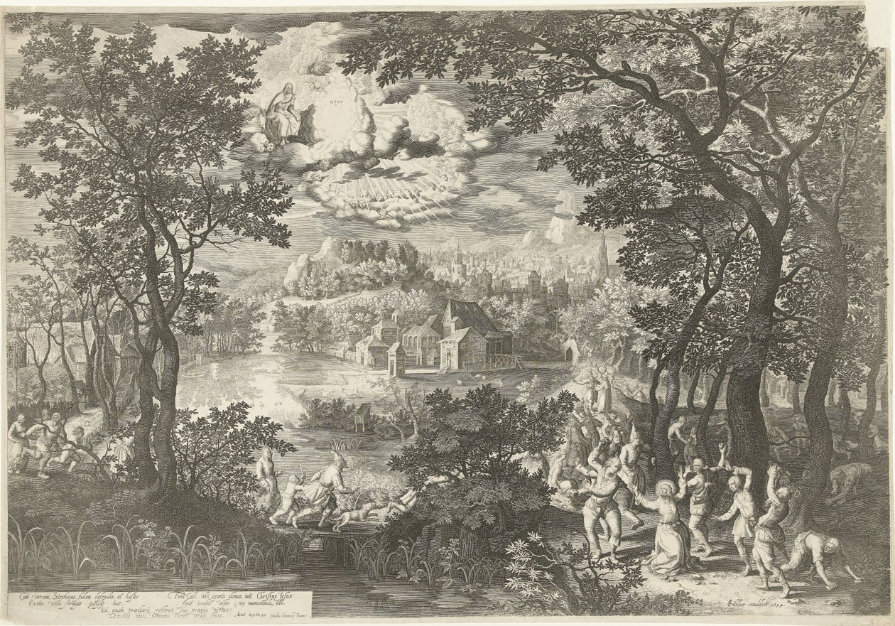 Landskap med Martyrium of Saint Stephen av Boëtius Adamsz. Bolswert