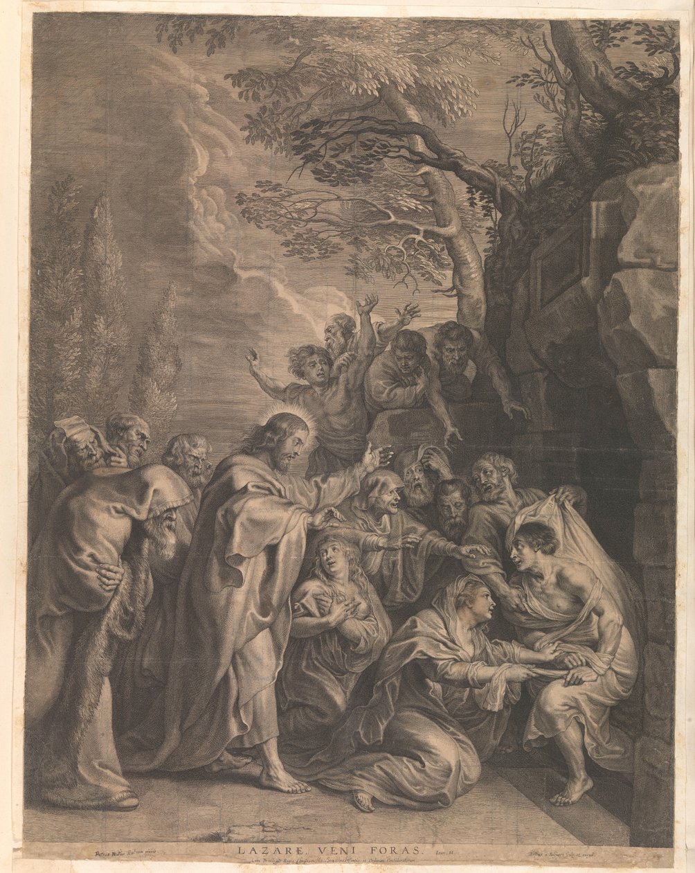 Oppdragelse av Lasarus Lazare, veni foras (tittel på objekt) av Boëtius Adamsz. Bolswert