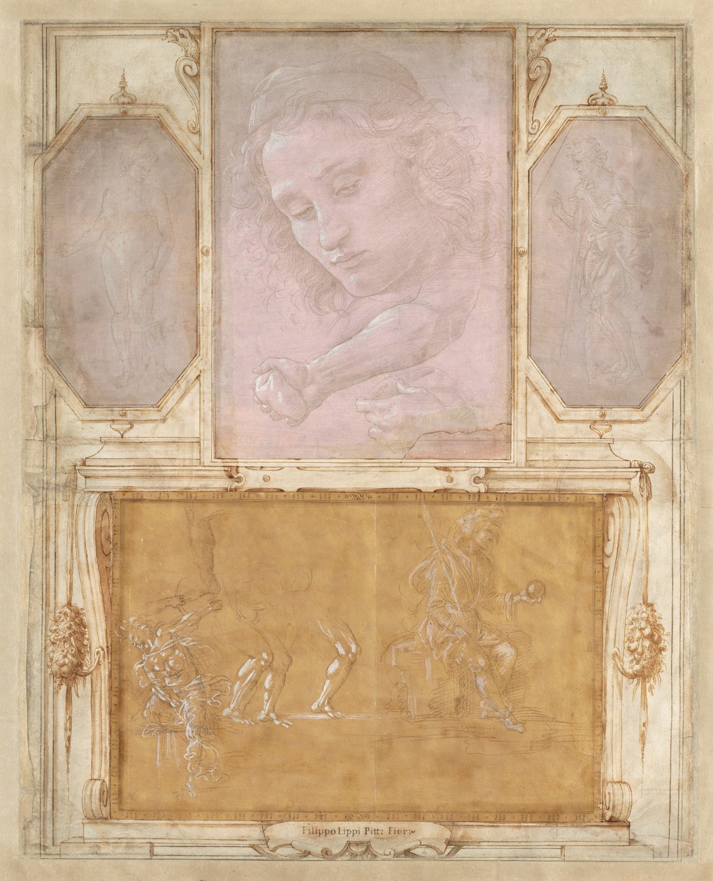 Side fra "Book of Drawings" av Botticelli Giorgio Vasari with drawings by Filippino Lippi and Raffaellino del Garbo