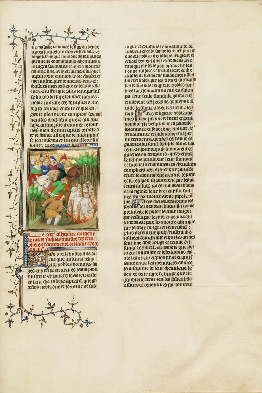 Tempelridderne brent i nærvær av Philip the Fair og hans hoffolk av Boucicaut Master Illuminator