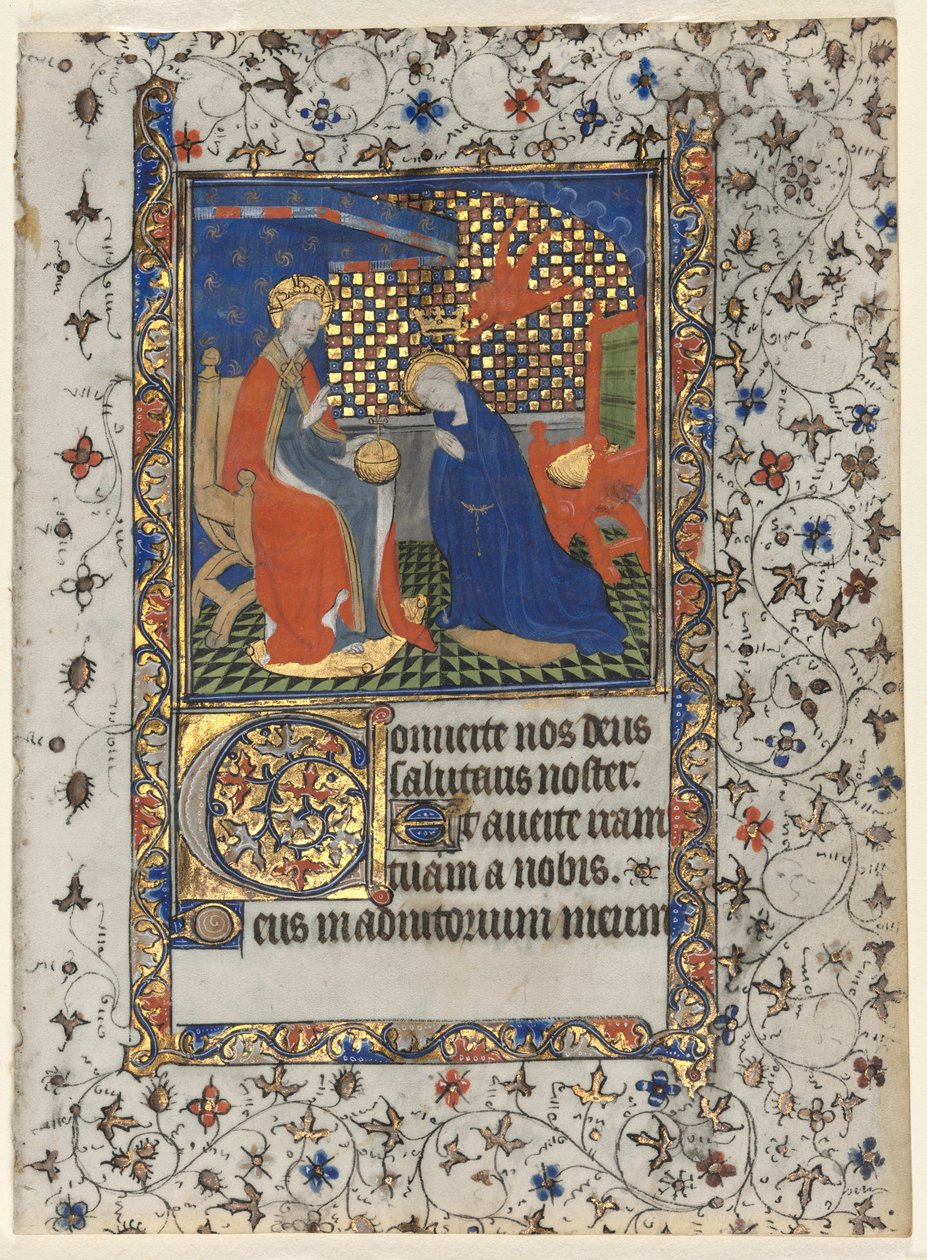 Bifolio fra en timebok: Coronation of the Virgin, ca. 1415. av Boucicaut Master