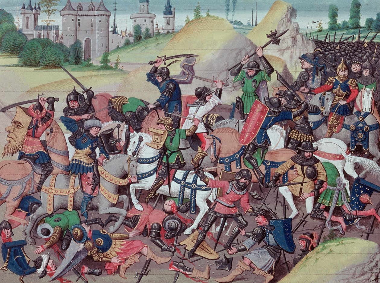 Ms 5089-90 Kamp mellom sarasenere og kristne under korstogene, fra Chroniques des empereurs av David Aubert, 1462 av Brabant School