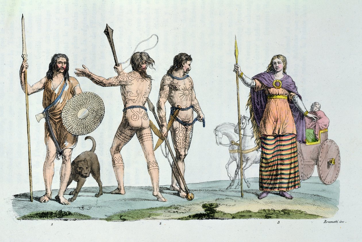 Keltiske mennesker på Julius Caesars tid, illustrasjon fra 