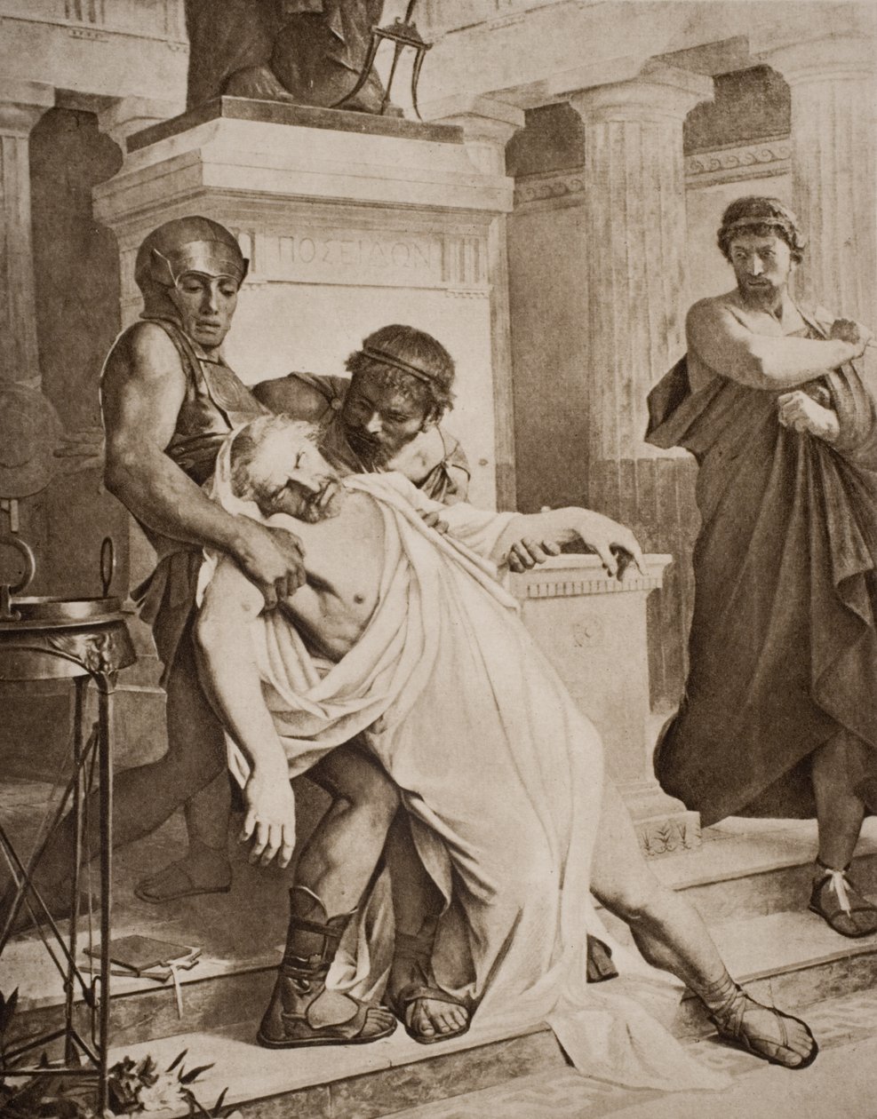 Demosthenes død, illustrasjon fra 