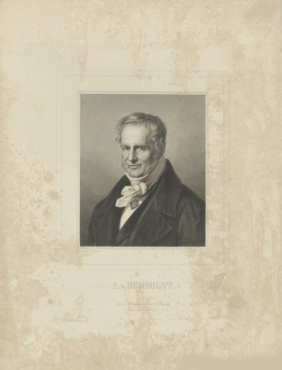 Portrett av Alexander von Humboldt 1769-1859, ca. 1850. av Breitkopf and Härtel