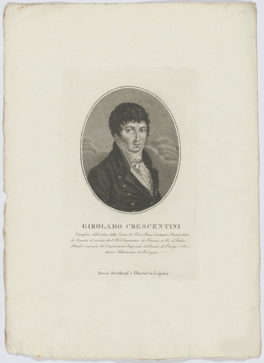 Portrett av Girolamo Crescentini 1762-1846, etter 1800. av Breitkopf and Härtel