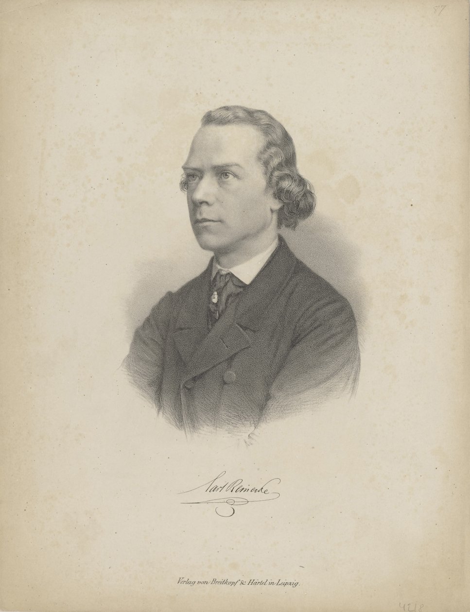 Portrett av pianisten og komponisten Carl Heinrich Carsten Reinecke 1824-1910, ca. 1850 av Breitkopf and Härtel