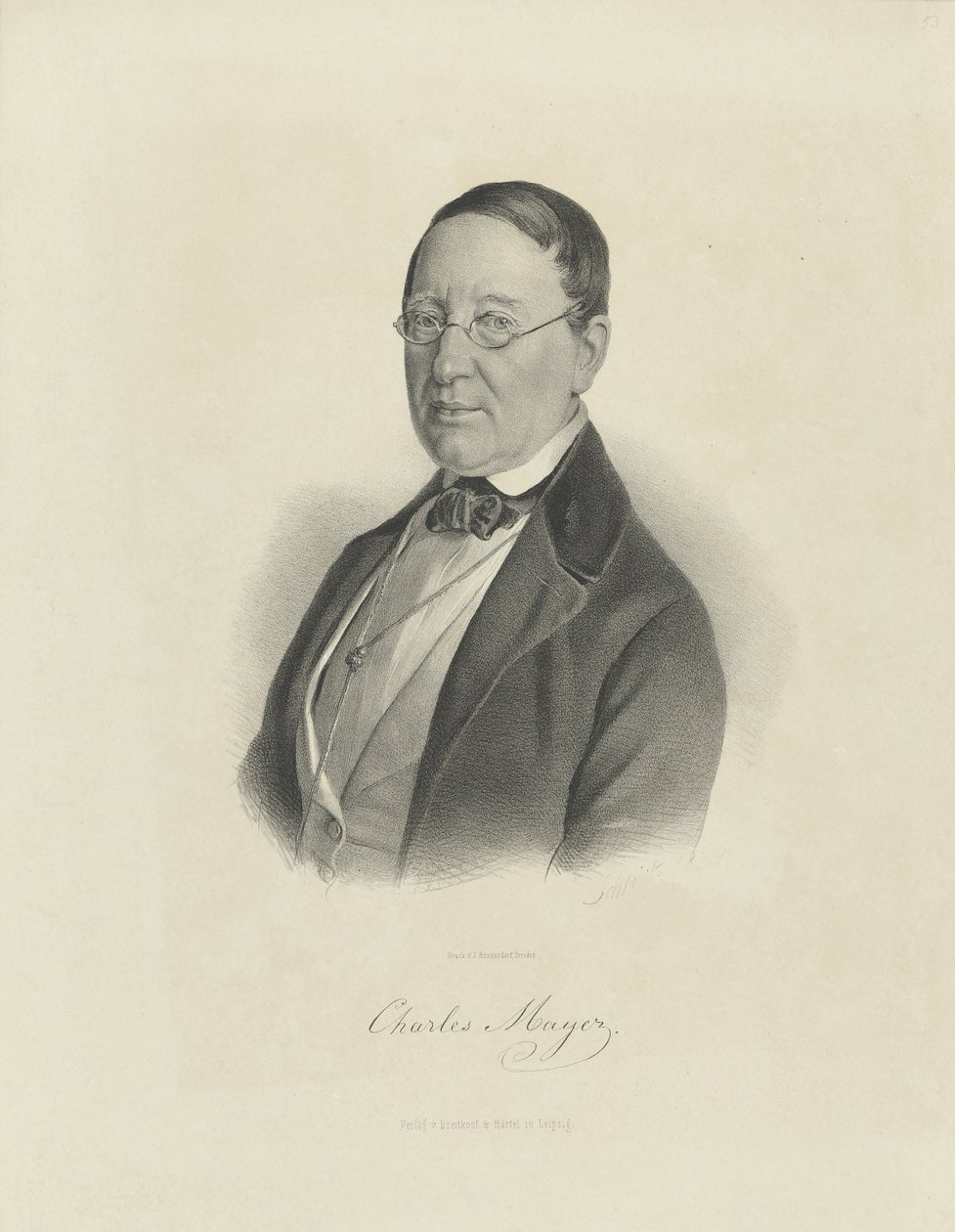 Portrett av pianisten og komponisten Charles Mayer 1799-1862, ca 1854. av Breitkopf and Härtel