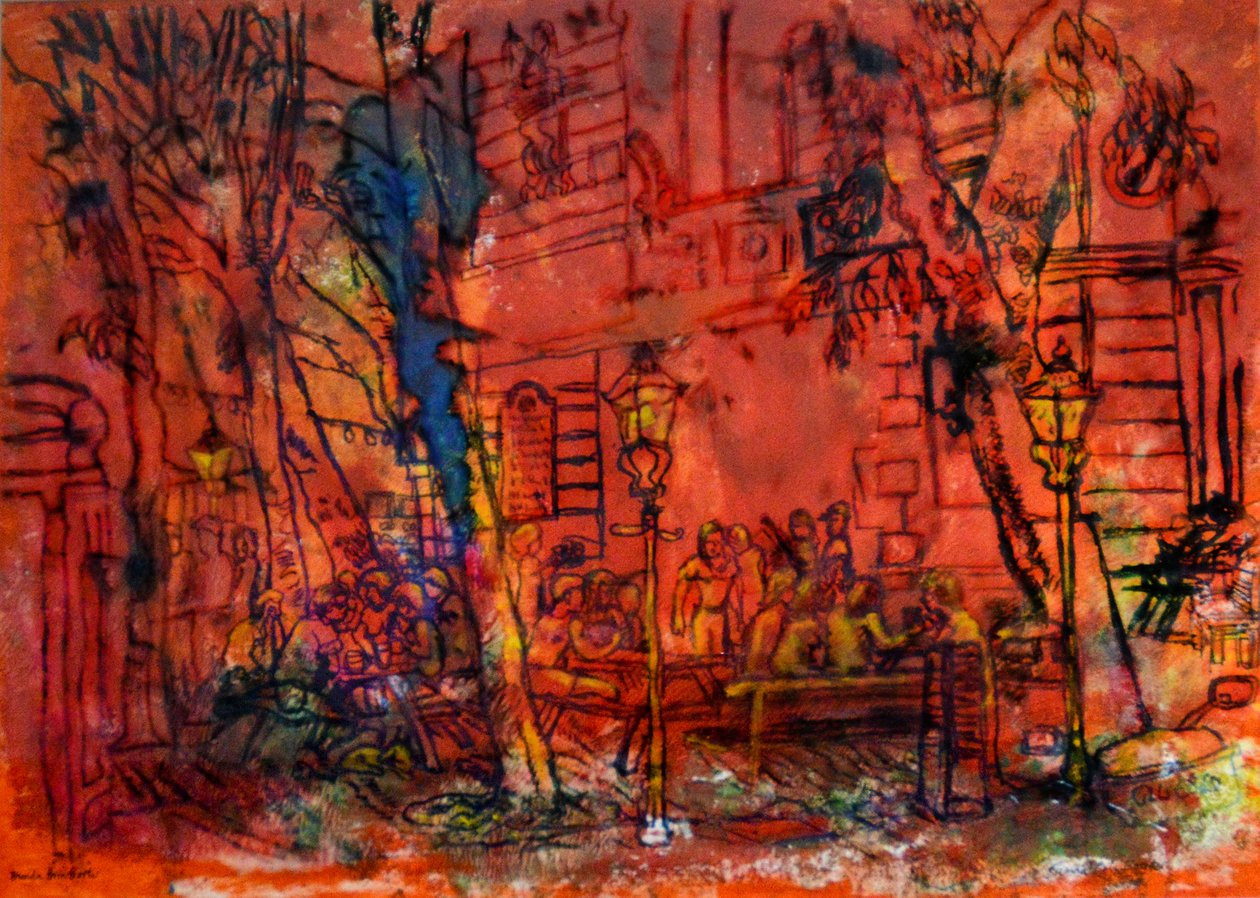 På den gamle tavernaen (monoprint av olje) av Brenda Brin Booker