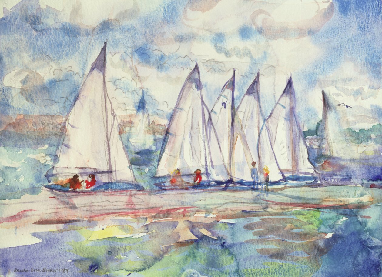 Blue Sailboats, 1989 (wc på papir) av Brenda Brin Booker