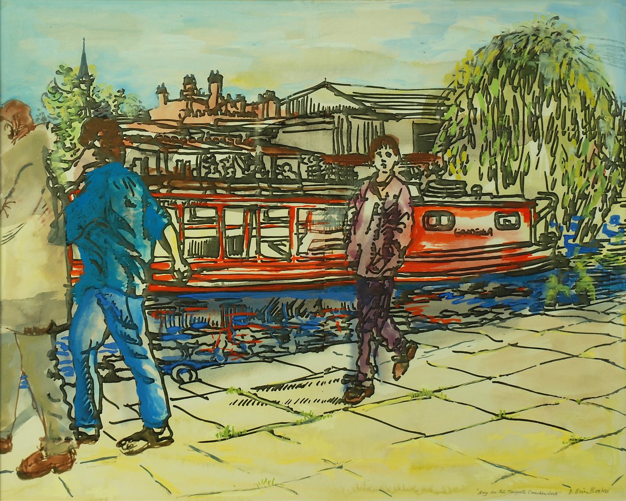 Boys on the Towpath, Camden Lock (akvarell på papir) av Brenda Brin Booker
