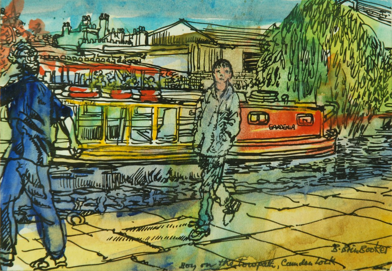 Boys on the Towpath, Camden Lock (akvarell på papir) av Brenda Brin Booker