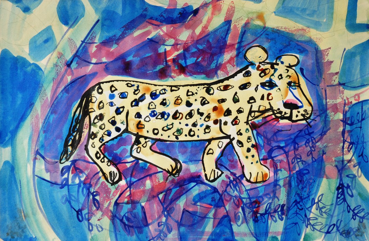 Leopard (akrylplakatfarge og farget blekk) av Brenda Brin Booker