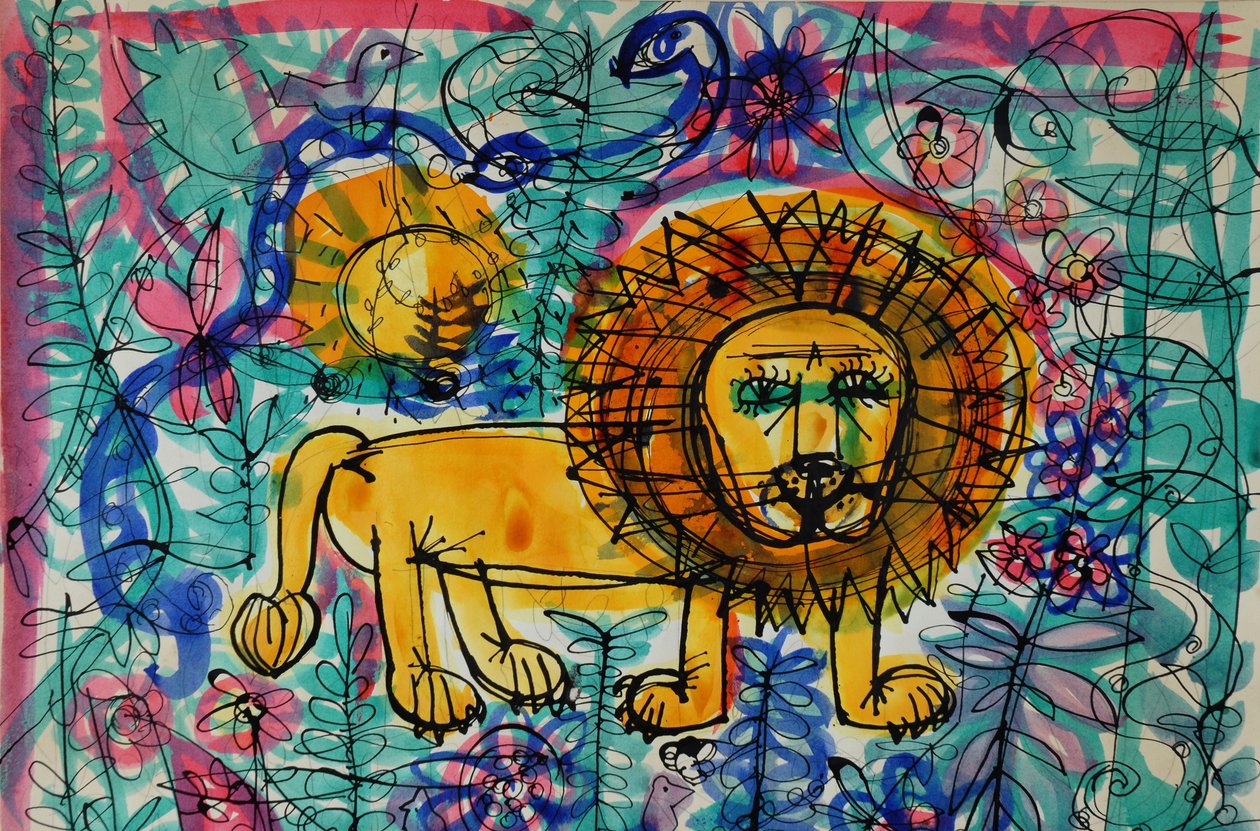 Lion (akrylplakatfarge kontra farget blekk) av Brenda Brin Booker