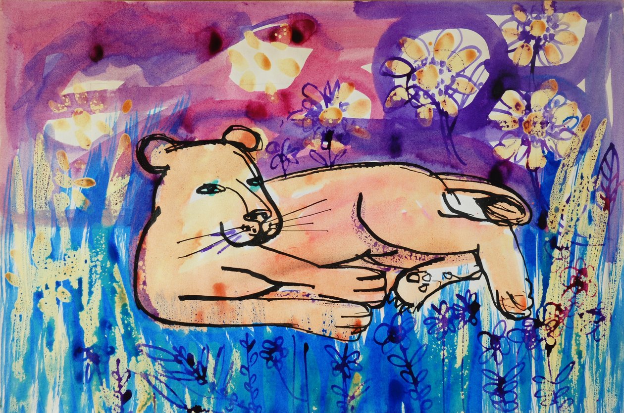 Lioness (akrylplakatfarge og farget blekk) av Brenda Brin Booker