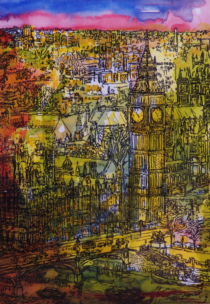 London, Westminster (penn og blekk med wc på papir) av Brenda Brin Booker