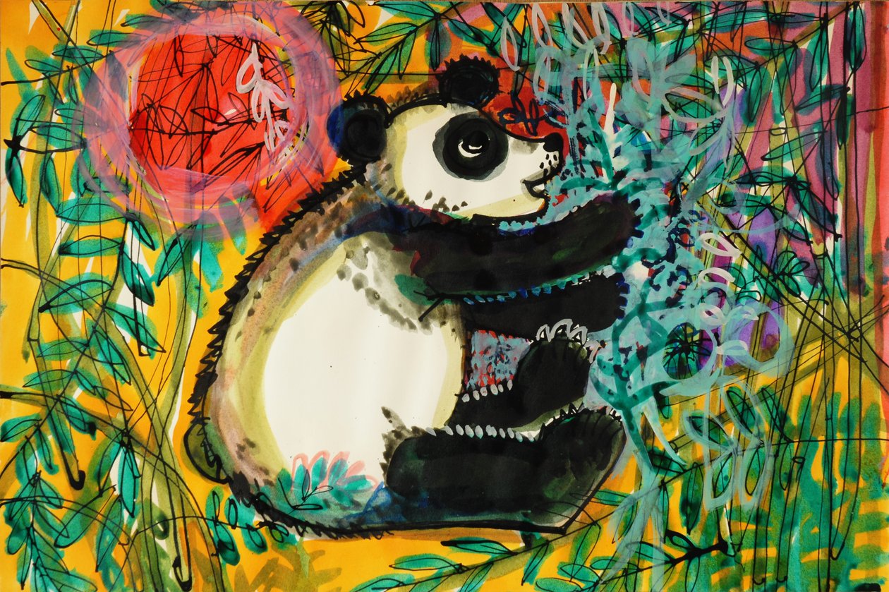 Panda (akrylplakatfarge og farget blekk) av Brenda Brin Booker