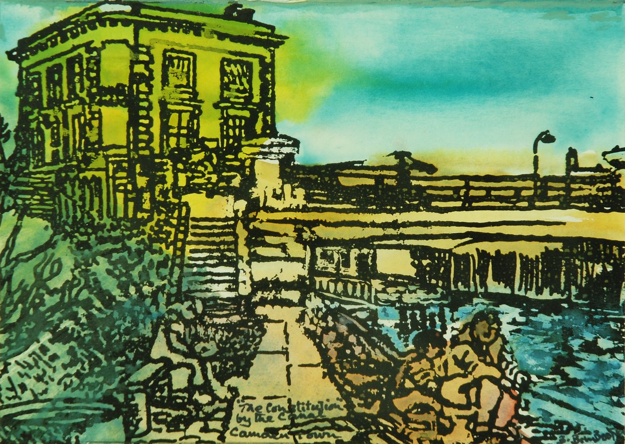 The Constitution Pub, Regents Canal (akvarell på papir) av Brenda Brin Booker