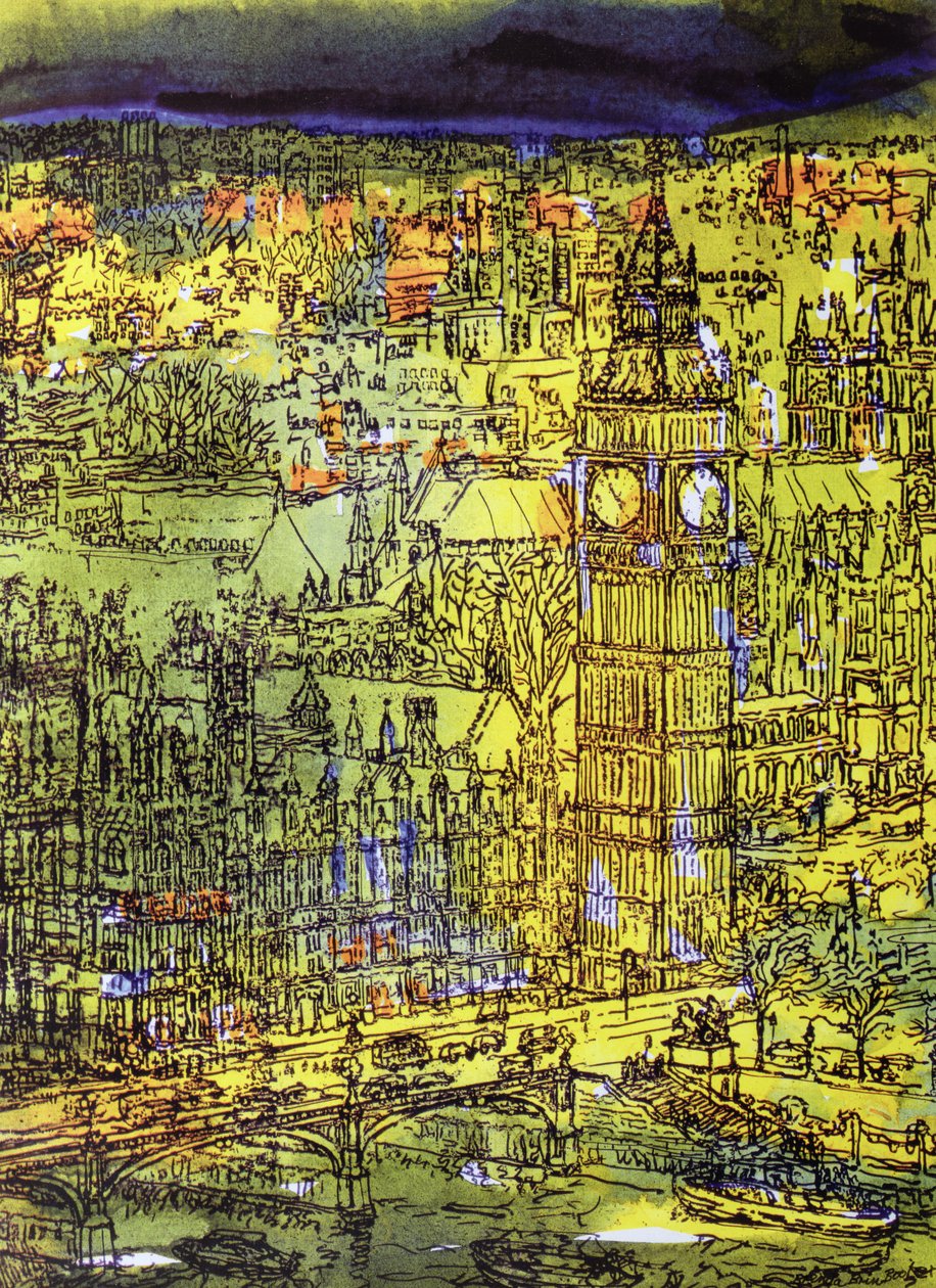 Westminster (wc og blandede medier på papir) av Brenda Brin Booker