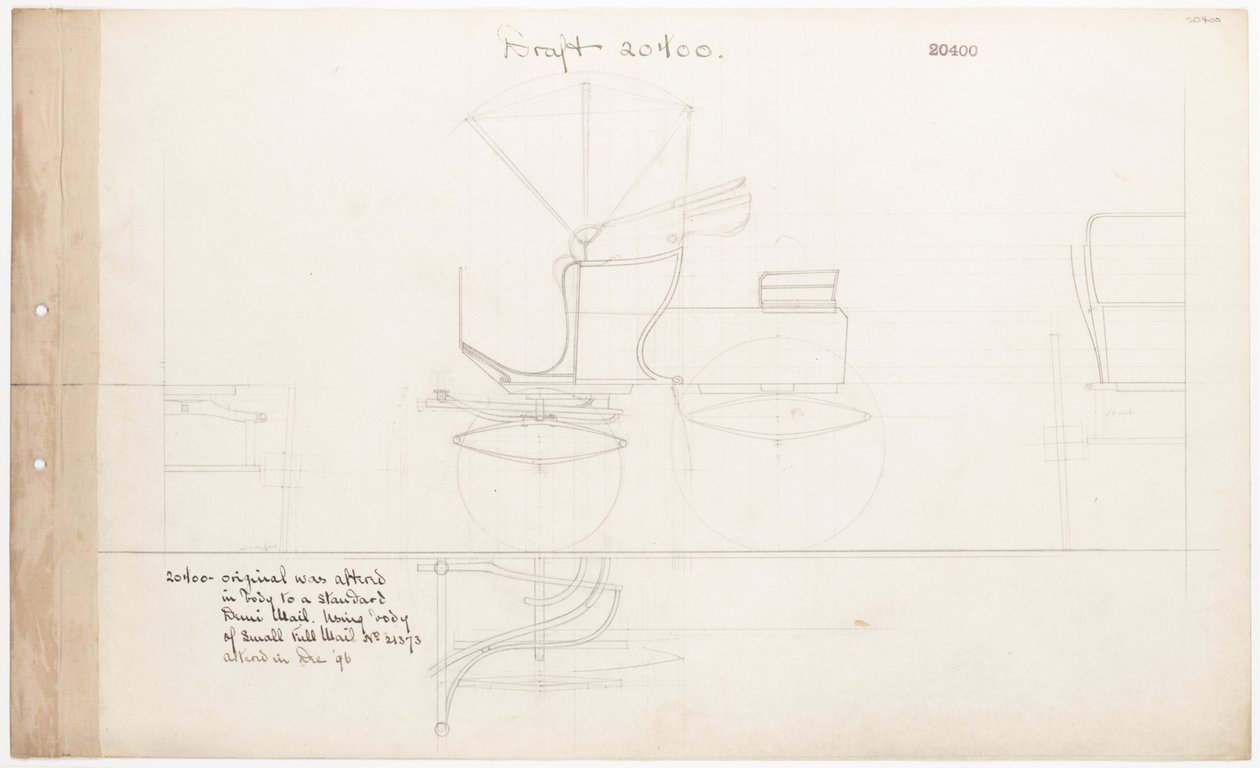 Arbeidstegning for Demi-Mail Phaeton, nr. 20400 av Brewster and Co.