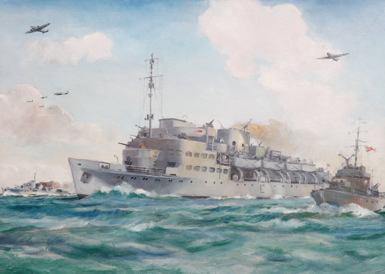 HMS Prins Albert på vei til Dieppe med kommando nr. 4, 19. august 1942 av Brian Joseph Mullen