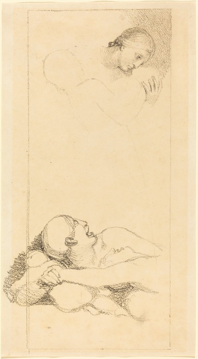 skremt mann ser opp; Kvinne og barn av British 18th Century after John Flaxman