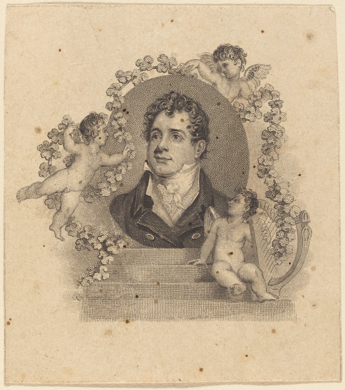 Portrett av en ung gentleman omgitt av amoriner; Lord Byron? av British 19th Century