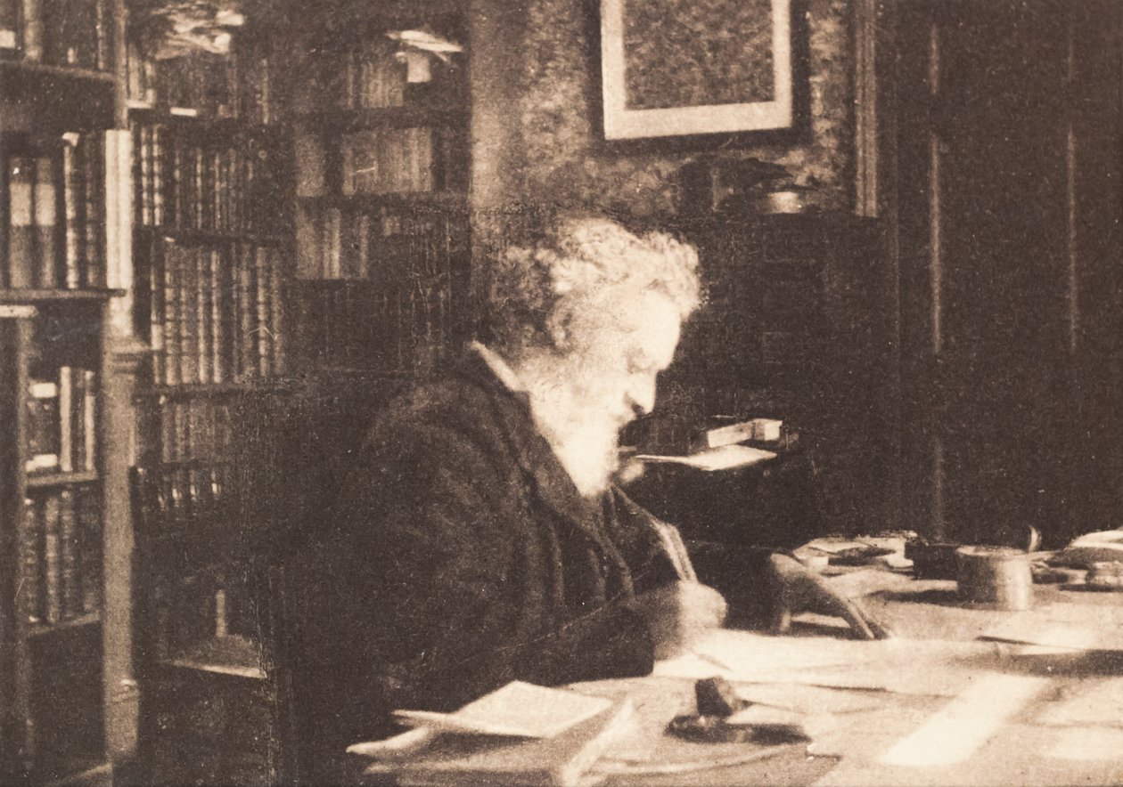 William Morris i biblioteket hans på Kelmscott House, Hammersmith av British Photographer