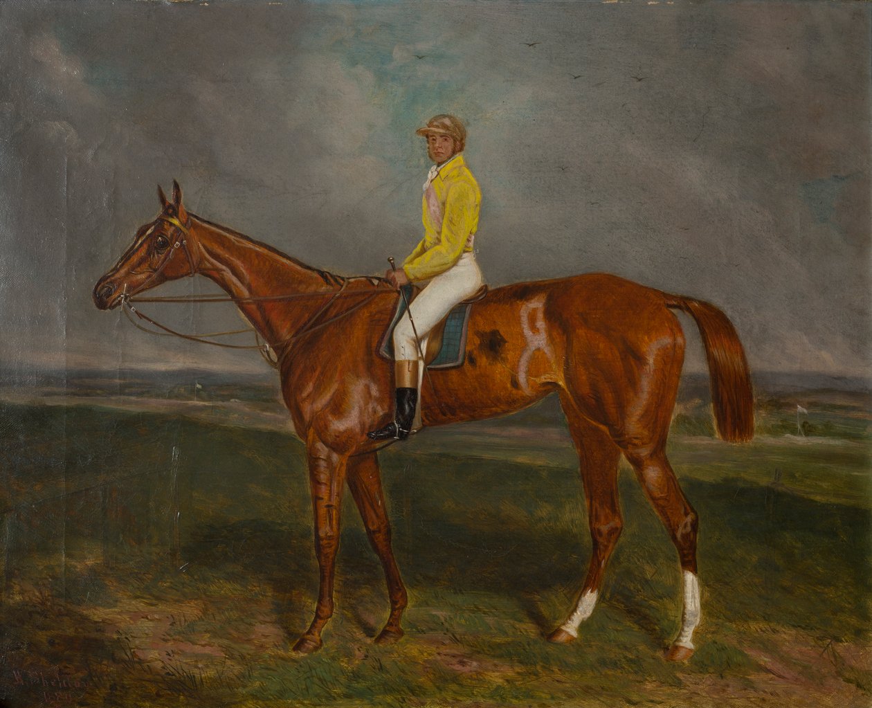 A Chestnut Racehorse with Jockey, ca. 1860-90 (olje på lerret) av British School