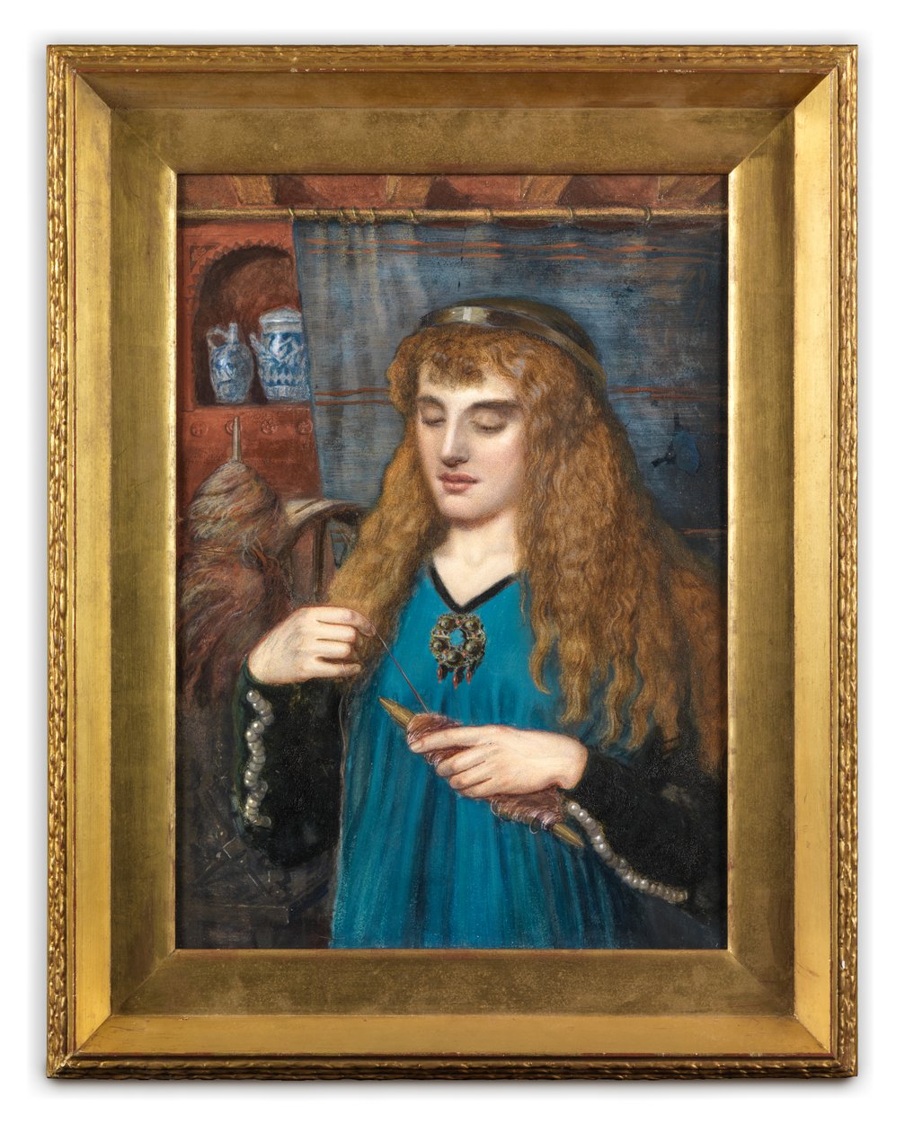 A Maiden Winding Wool, c 1890 (gouache, akvarell og kroppsfarge på kort) av British School
