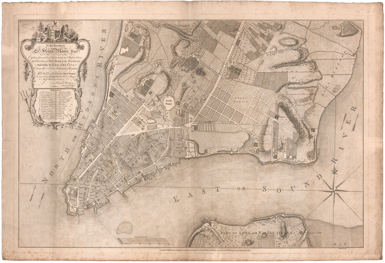 En plan for byen New York av Ratzer av British School