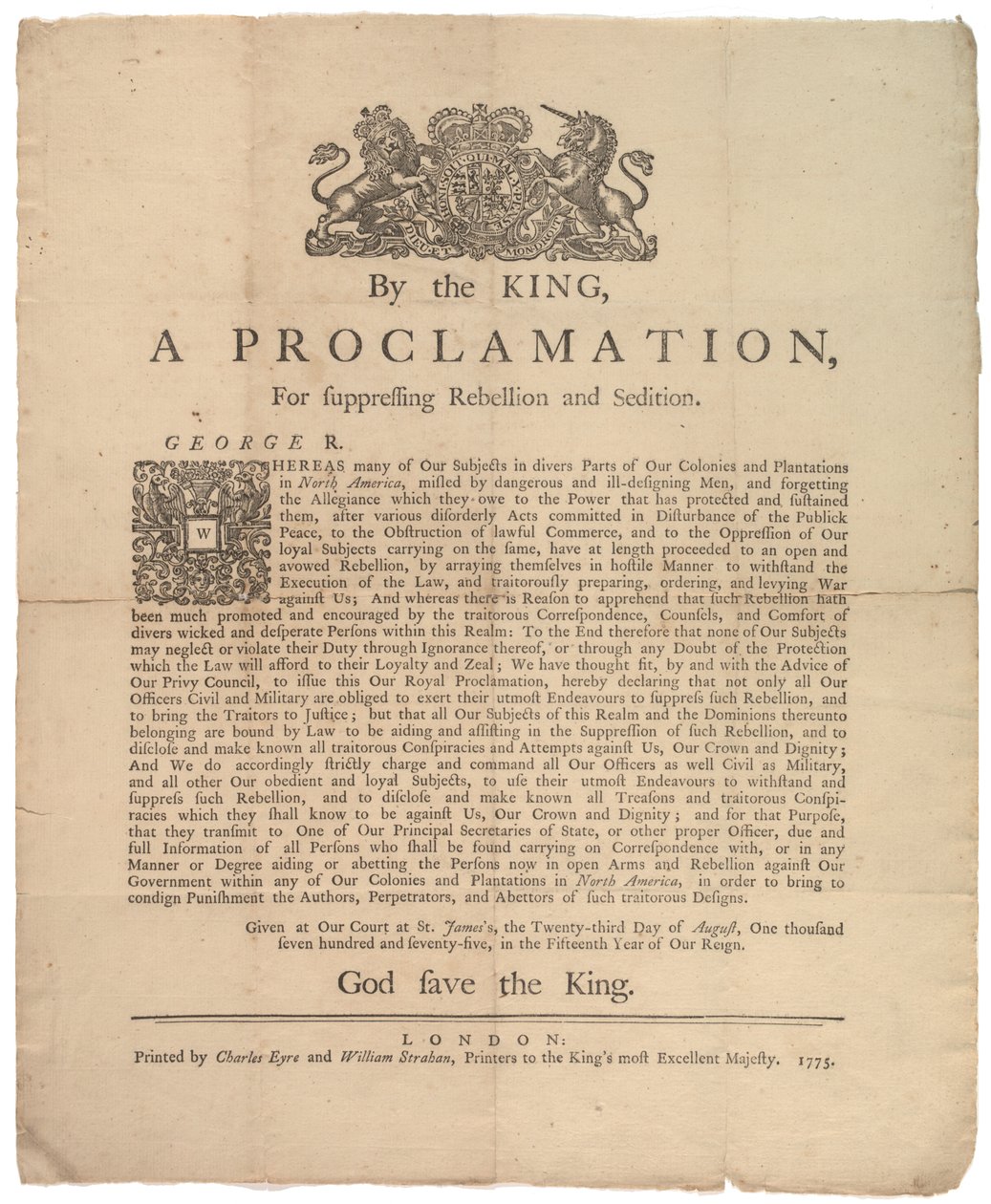 A Proclamation, for suppressing Rebellion..., 23. august 1775 av British School