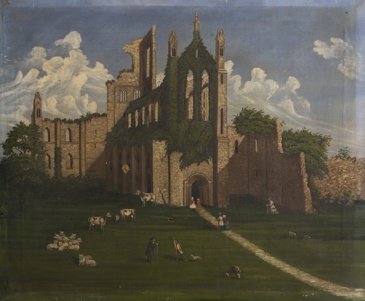 A Ruined Abbey, midten av 1800-tallet (olje på lerret) av British School