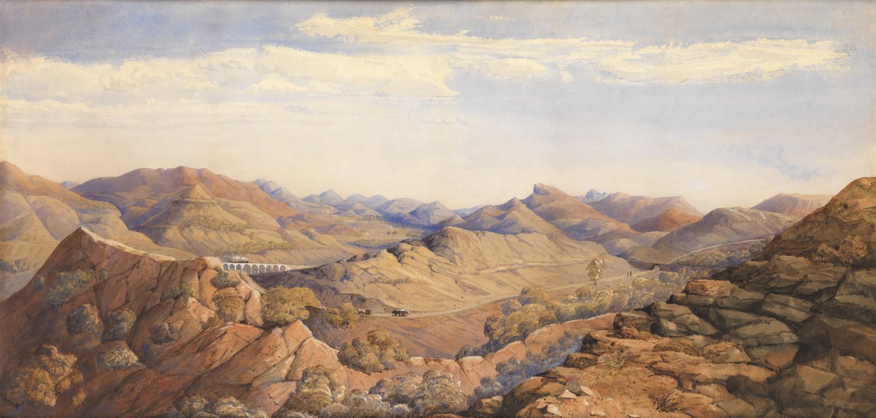 Bhore Ghaut, Great India Peninsular Railway, Bombay (akvarell på papir) av British School